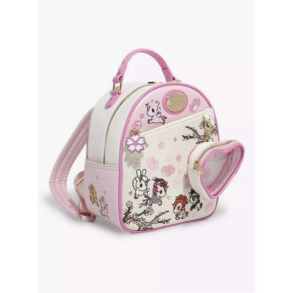 Tokidoki Unicorno Cherry Blossom Mini Backpack with Clear Pouch Keychain